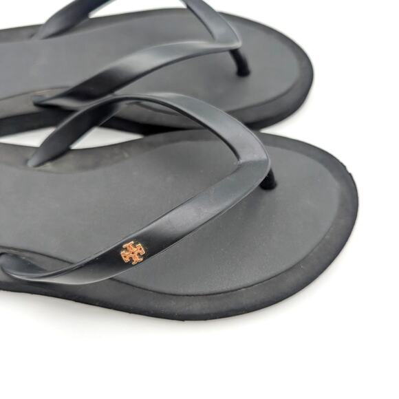 Tory Burch Flip Flop Thong Sandal Brass Gold Logo Women's Kira Black Size US8M - Picture 13 of 13